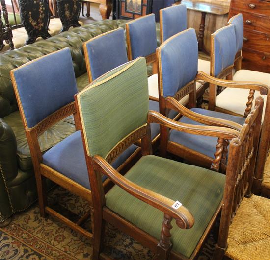 8 oak barley twist legged chairs